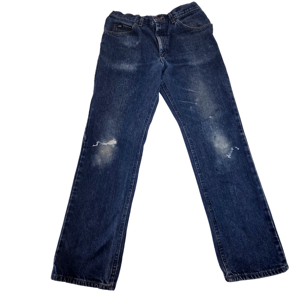 90's Vintage Lee Men Straight Leg Jeans Medium Wash Distressed Blue‎ Denim 32x31